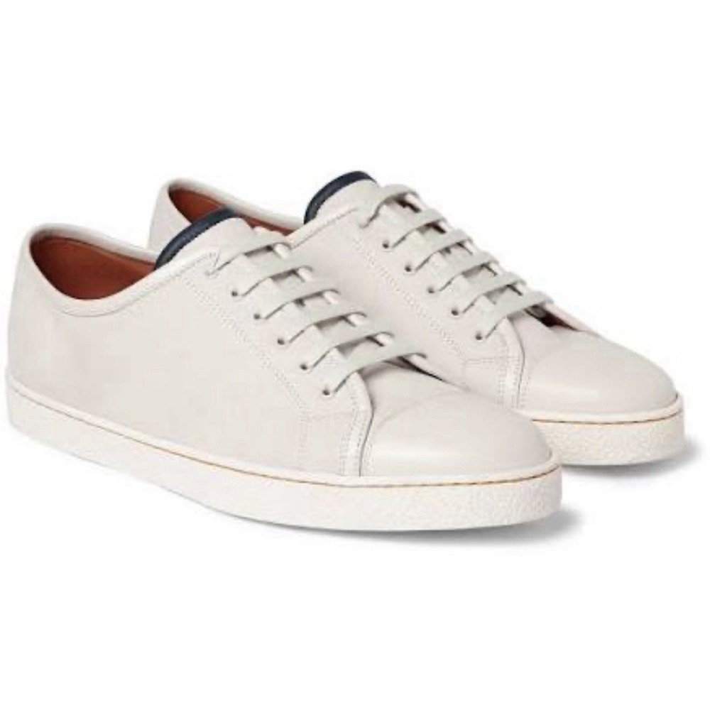 John Lobb Levah Sneakers Cap-Toe Brushed-Leather Neutral low top Men Size 12